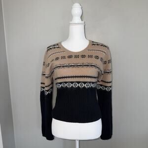 Vintage Reference Point Lambswool Angora Sweater Womans Sz L Fair Isle Tan Black